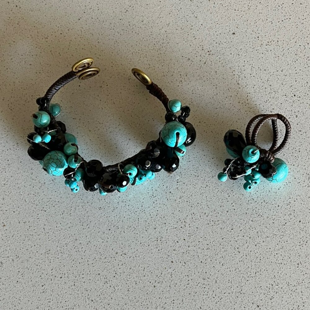 Bracelet and Ring, Turquoise and Black
